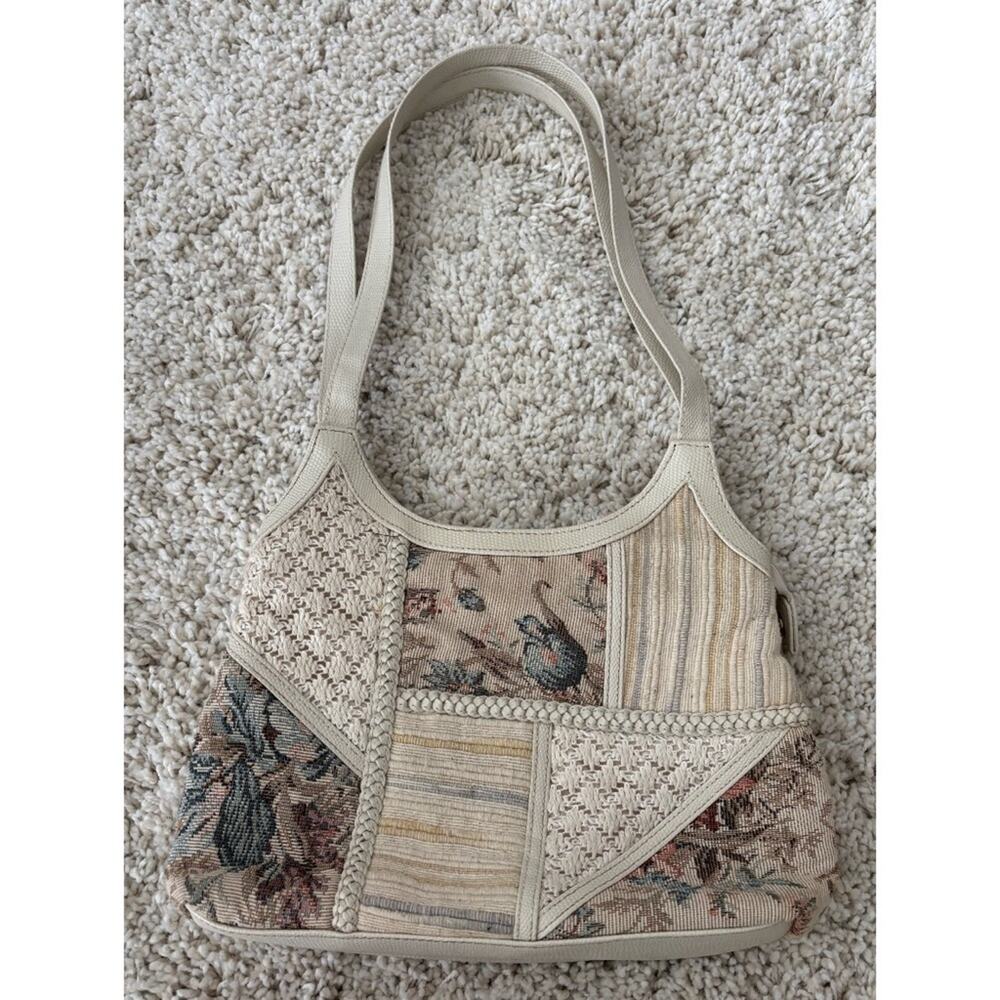 Vintage Quilted Embroidered Patchwork Shoulder Ba… - image 1